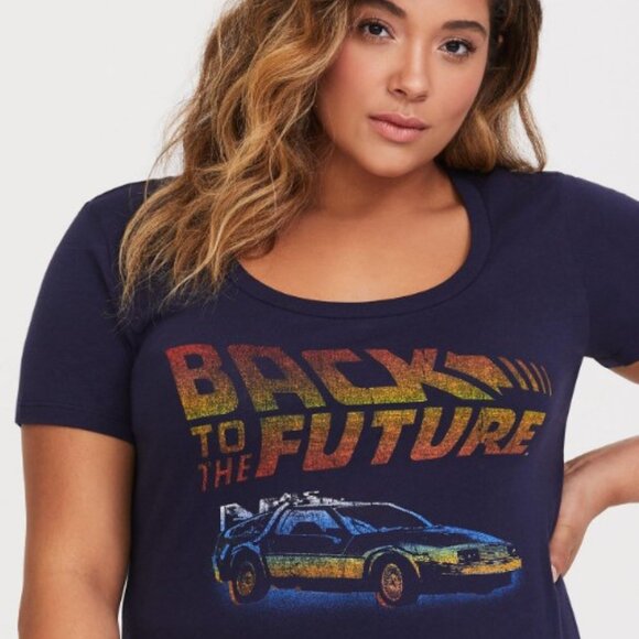 Torrid size 4 Back to the Future Navy Slim Fit Tee - Picture 2 of 9